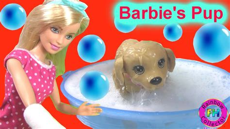 barbie splish splash pup playset with disney princess bubble bath bathtub youtube