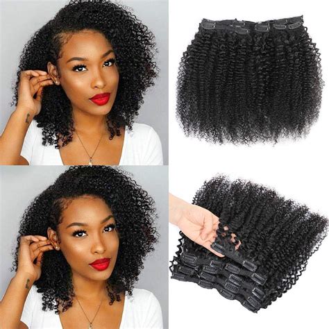 Amazon Com Kinky Curly Clip In Hair Extensions For Black Women Human Hair Urbeauty Inch