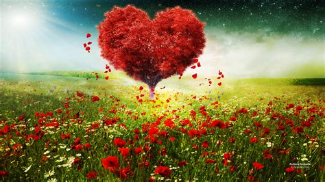 Panoramic landscape with multicolor spring flowers in park. Valentines Day Love Heart Tree Landscape HD Wallpapers ...