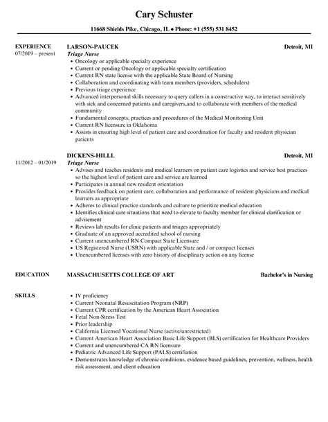 Telephone Triage Nurse Resume Examples