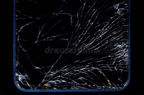 Black Crashed Smartphone With Broken Screen On Black Isolated