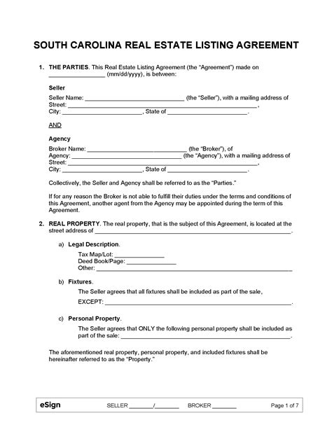 Free South Carolina Real Estate Listing Agreement | PDF | Word