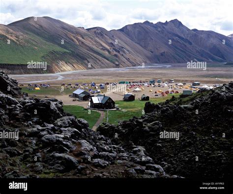 Campsite In The Landmannalaugar Iceland Stock Photo Alamy