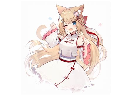 Long Hair Cat Girl Braids Muryotaro Hanazono Serena Wink Animal Ears Bow Dress Aqua