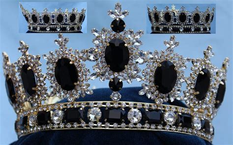 Mens Unisex Rhinestone Gold Full Black Royal Premium Crown Black Crown Royal Crowns