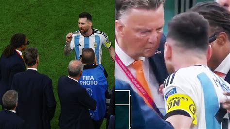 watch messi s angry hand gesture for van gaal after argentina beat netherlands football news