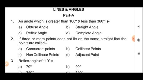 Class 9 Maths Chapter 6 Extra Questions Of Lines And Angles MCQ Marks