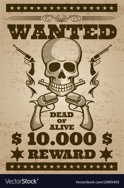 Wanted Poster Wild West Design Template Wanted Vector Image My Xxx