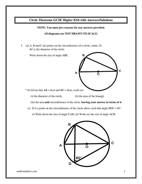 Circle Theorems Gcse Higher With Answers Mathsmalakisscom Circle