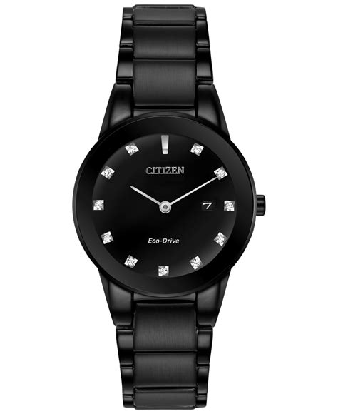 Citizen Womens Eco Drive Axiom Diamond Accent Black Ion Plated Stainless Steel Bracelet Watch