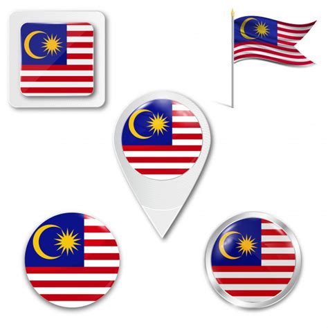 Malaysian culture symbols flat icons set. National flag of malaysia set | Premium Vector