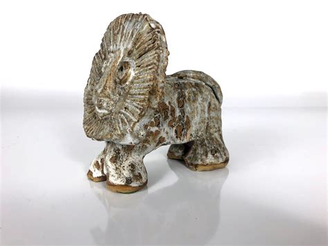 Signed Vintage Studio Pottery Ceramic Lion Sculpture 1960s