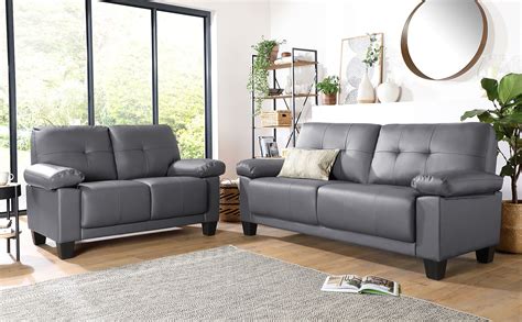 If space is at a premium, then browse our selection of 2 seater sofas to find the perfect fit. Linton Small Grey Leather 3+2 Seater Sofa Set | Furniture ...