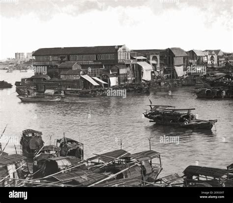 Late 19th Century Photograph Waterfront View Boats And Buildings