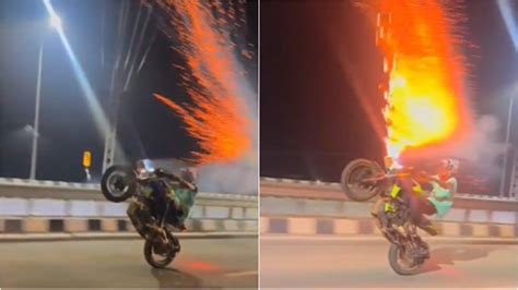 Tamil Nadu Video Of Bike Stunt With Firecrackers Goes Viral 1