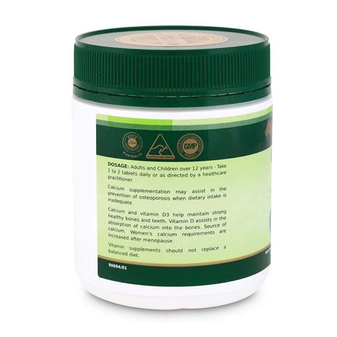 500 mg calcium, 200 mg. Calcium + Vitamin D 180 Tablets - Australian by Nature