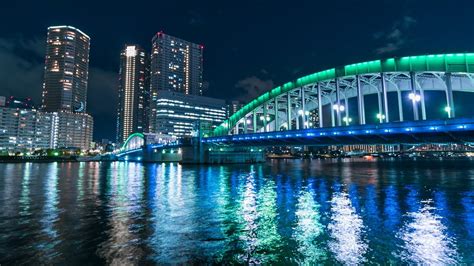 Tokyo Sumida River Kachidoki Bridge And City Lights Japan 4k Youtube