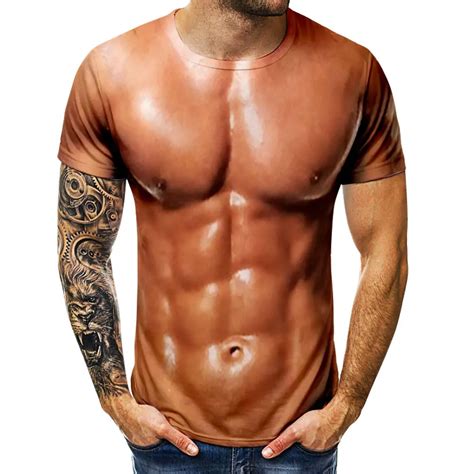 Mens T Shirt Summer Funny Body Muscle T Shirt Camisetas Hombre 3d Print Fake Muscle Short Sleeve