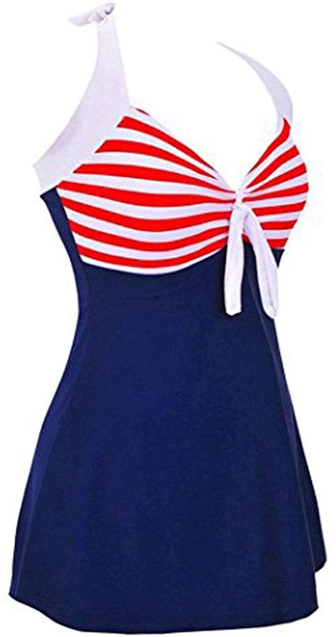 Vintage Sailor Pin Up Swimsuit One Piece Skirtini Navy Blue Size 120