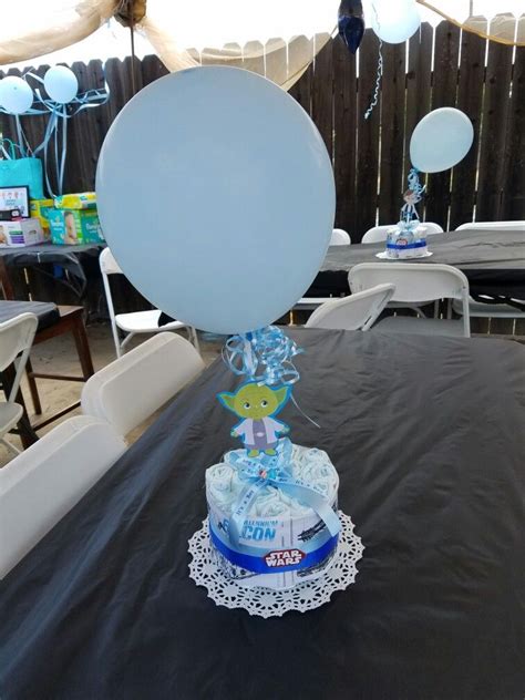 Set the tone for your party with absolutely adorable baby shower decorations, balloons, ornaments and more to welcome the stork. Starwars baby shower centerpieces | Star wars baby shower ...