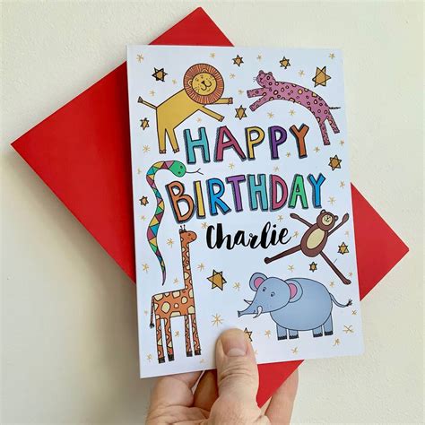 Personalised Childrens Jungle Animal Birthday Card By Adam Regester Design
