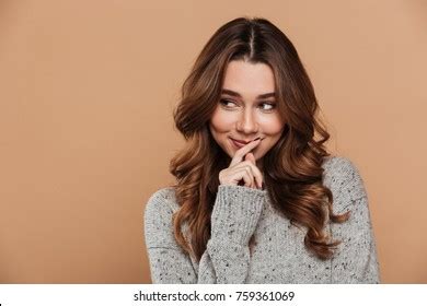 Cute Shy Woman Woolen Jersey Looking Stock Photo Shutterstock