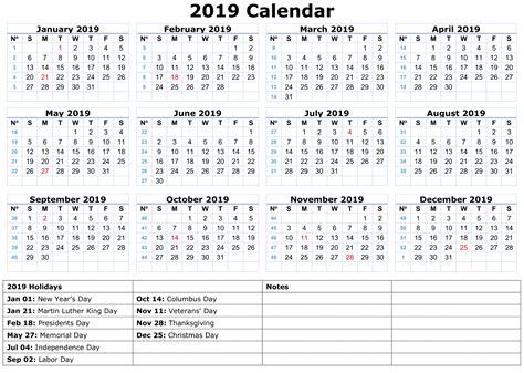 Free Printable 2019 Calendar With Holidays Gambaran