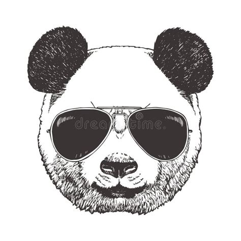 Portrait Of Panda With Glasses Hand Drawn Illustration Vector Stock