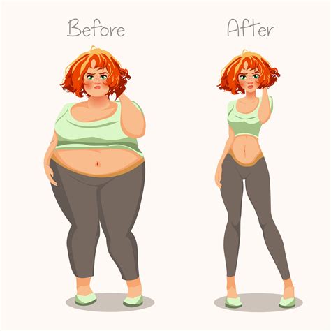 Fat And Skinny Girls Concept Of Weight Before And After Vector