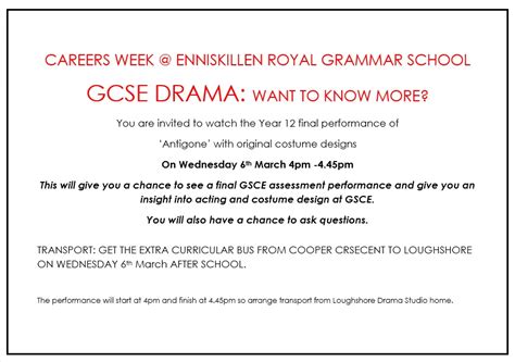 Gcse Drama Showcase Invitation Enniskillen Royal Grammar School