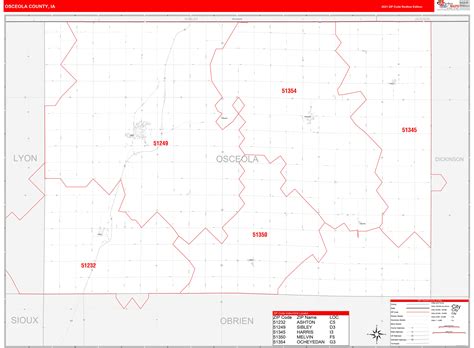 Osceola County Ia Zip Code Wall Map Red Line Style By Marketmaps