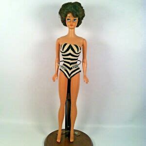 Vintage Fudge Dark Brown Brunette Bubblecut Barbie With Striped Swimsuit Ebay