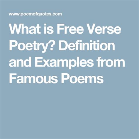 Verse definition, (not in technical use) a stanza. What is Free Verse Poetry? Definition and Examples from ...