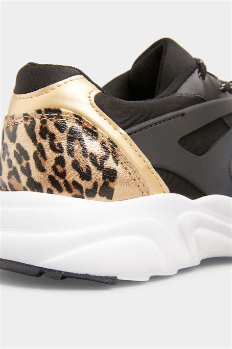 Limited Collection Black Leopard Print Contrast Trainers In Wide Fit