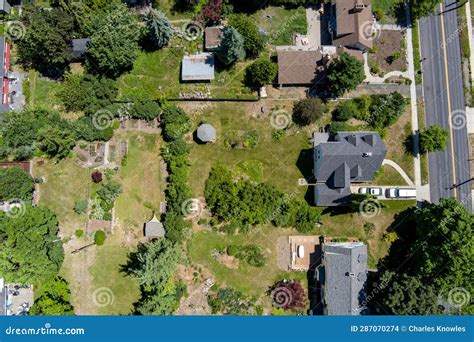 Residential Homes Aerial View With Trees And Grass Stock Photo Image
