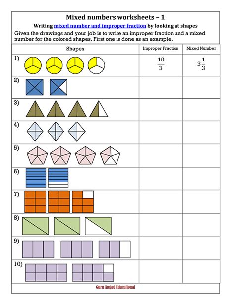Understanding Mixed Numbers And Improper Fractions Worksheets