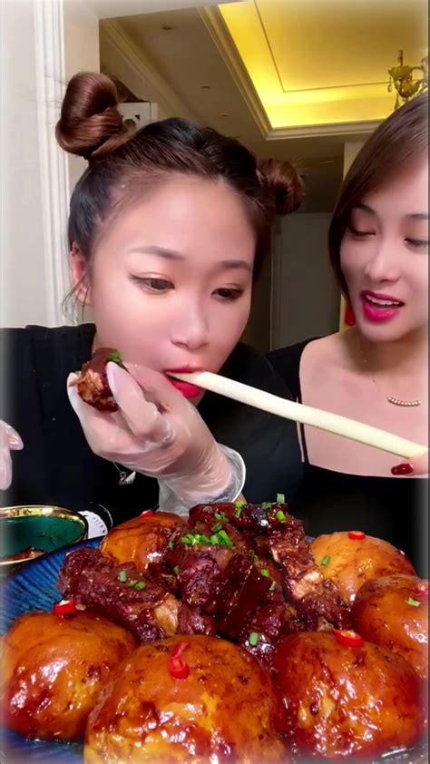 Pork Ribs Dumpling Yummydelicious Food Show Good Eating Mukbang Spitting Pork Meat Ribs