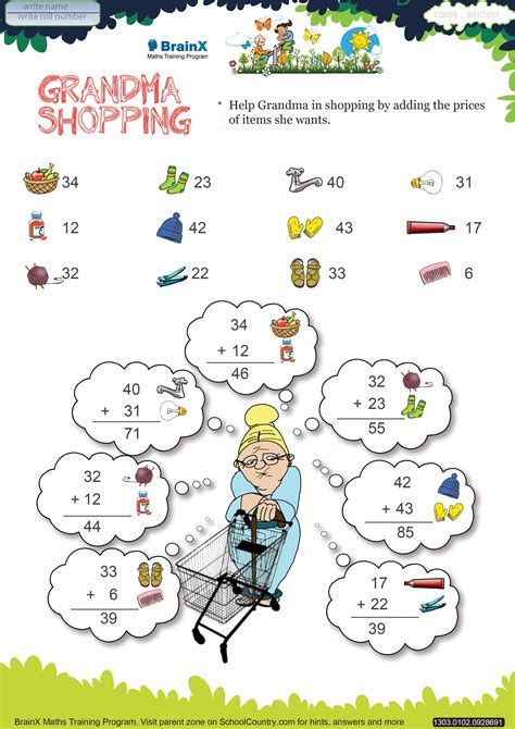 Full colour photographs prepare the speaking paper. Printable Addition Math Olympiad Worksheets for kids of Grade 1 - Grandma Shopping