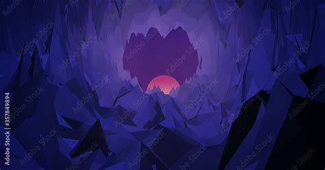 Retro Pop 80s Abstract Purple Cave Background With Pink Sunset Low