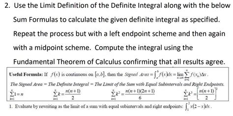 Solved 2 Use The Limit Definition Of The Definite Integral Chegg Com