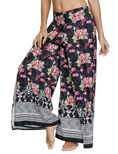 Topshe Women S Summer Fashion Wide Leg Flowy Pants Palazzo Slit Yoga