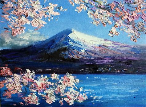 Landscape Mountain Sea View Fuji Spring Cherry Blossom Japan Sakura