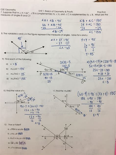 Geometry Worksheet With Answer Key
