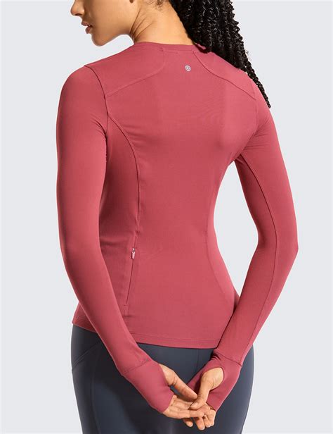 Womens Long Sleeve Running Shirt Athletic Workout Top With Thumb Holes