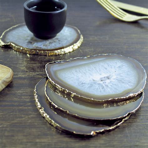 Natural Gold Plated Agate Coasters Set Of Two By Lustre