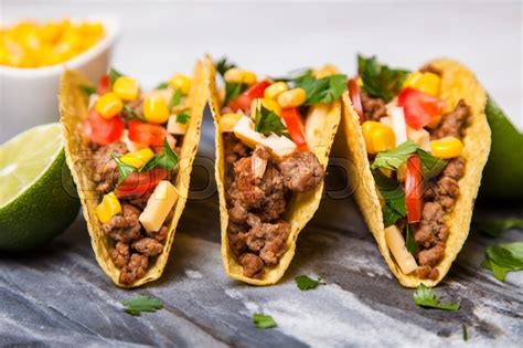 Mexican Food Delicious Tacos With Ground Beef Stock Photo Colourbox