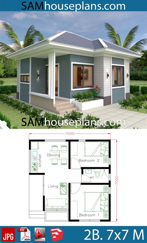 House Plans 7x7 With 2 Bedrooms Full Plans Samhouseplans