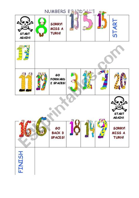 Numbers 1 20 Board Game Esl Worksheet By Guveri