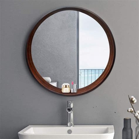 Lqy Bathroom Mirror Solid Wood Round Vanity Mirror Bathroom Simple With