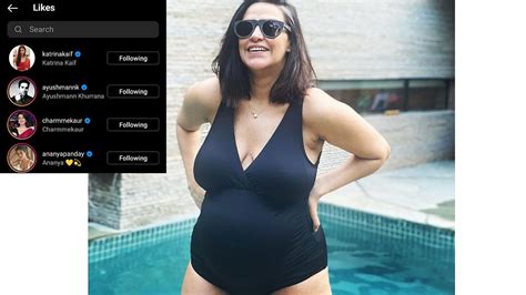 What A Beauty Neha Dhupia Proudly Flaunts Her Baby Bump In Black Monokini Katrina Kaif